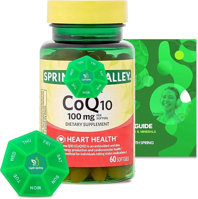 Rapid-Release CoQ10 100 mg 60 Softgels with Bundle Exclusive Vitamins &amp Minerals - A to Z - Better Ligth&ampSpring Guide + Weekly Pill Organizer (3 Items)