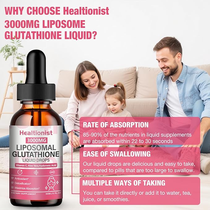 2 Pack 3000mg Liposomal Glutathione Liquid Drops with Vitamin C 98% Absorption Glutathione Liposomal Supplement Powerful Antioxidant Complex for Immune System Liver 4 Fl Oz per Bottle