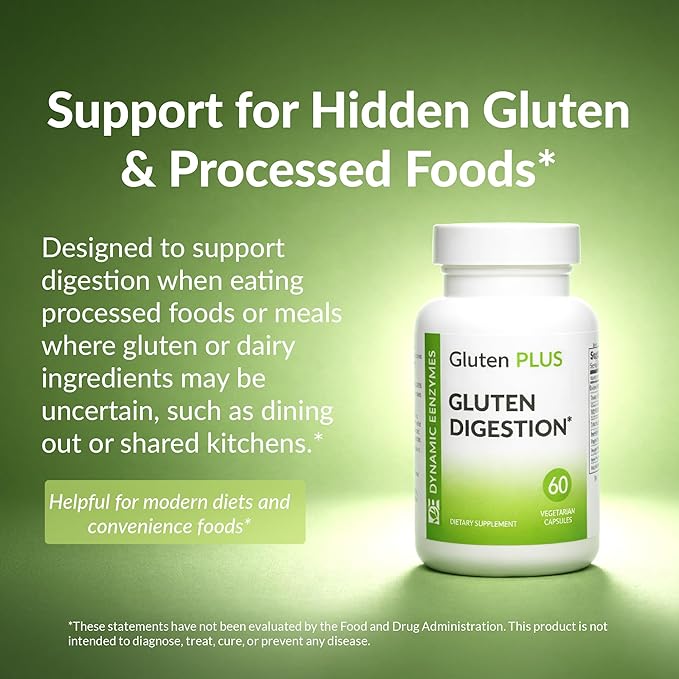 Gluten Plus Advanced Digestive Enzymes – DPP-IV Enzyme Complex for Gluten &amp Casein Digestion – Helps Digest Wheat Barley &amp Rye – Supports Digestive Comfort – 60 Veg Capsules
