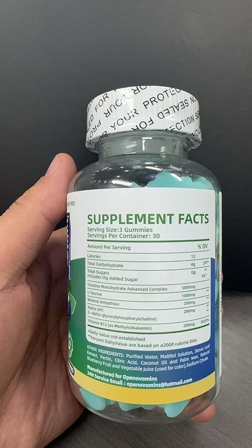 Creatine Monohydrate Gummies Complex for Men &amp Women -Advanced Formula W/L-Taurine + Vitamin B12 Sugar Free Chewable Supplement180 Blueberry Gummies 2pack