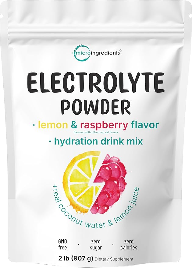 Micro Ingredients Electrolyte Powder 2 lbs (139 Servings) | Lemon Raspberry Flavor | High Potassium (1000mg) + Coconut Water &amp Real Lemon Juice | No Sugar Keto Friendly | Non-GMO