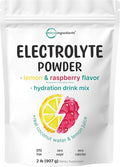 Micro Ingredients Electrolyte Powder 2 lbs (139 Servings) | Lemon Raspberry Flavor | High Potassium (1000mg) + Coconut Water &amp Real Lemon Juice | No Sugar Keto Friendly | Non-GMO