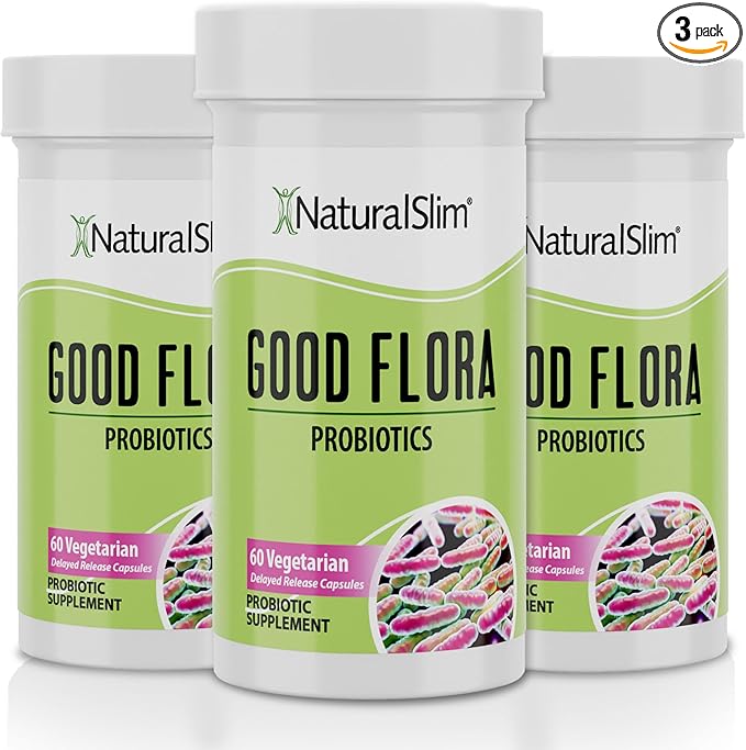 NaturalSlim Good Flora Probiotics for Women &amp Men - Gut Health Supplements with 7 Powerful Strains for De-Bloating &amp Vitality - Probiotics for Digestive Health 60 Vegetarian Capsules 3 Pack