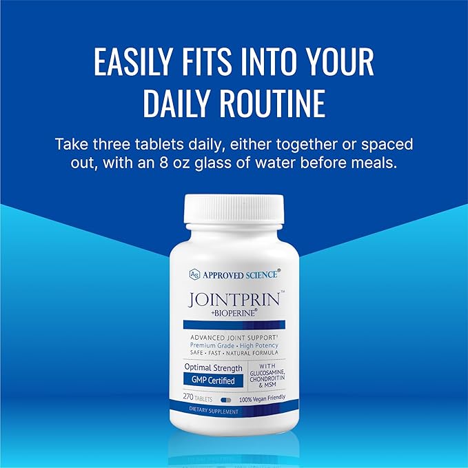 Approved Science Jointprin - Joint Support Supplement - Glucosamine MSM Chondroitin Turmeric Boswellia BioPerine - 6 Month Supply