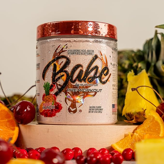 Bucked Up Babe Pre Workout Powder for Women | Fruit Punch | 6g Citrulline 2g Beta-Alanine 100mg Hyaluronic Acid 5mg Biotin and 5 Other Registered trademarked Ingredients | 30 Servings | 13 OZ