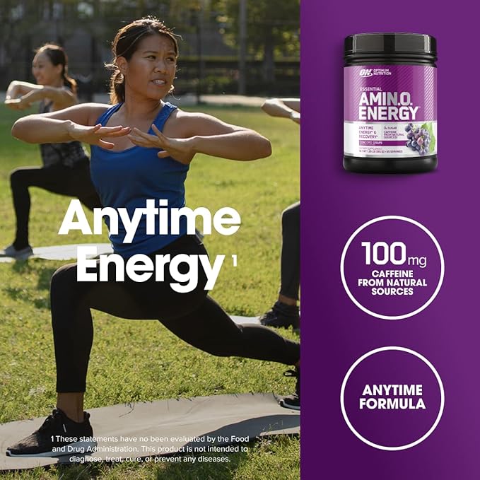 Optimum Nutrition Amino Energy - Pre Workout with Green Tea BCAA Amino Acids Keto Friendly Green Coffee Extract Energy Powder - Concord Grape 65 Servings (Packaging May Vary) (Pack of 6)