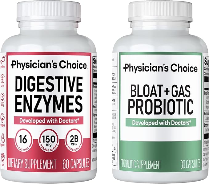 Physician's CHOICE Bloat Bundle: Bloat &amp Gas Probiotic 30ct + Digestive Enzymes 60ct