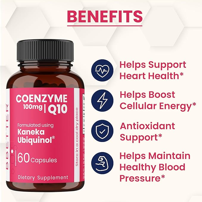 BBETTER CoQ10 – 100 mg with Kaneka Ubiquinol® Active Form of Coenzyme Q10 -Supports Cellular Health &amp Natural Energy Production- High-Absorption Formula - 60 Softgels