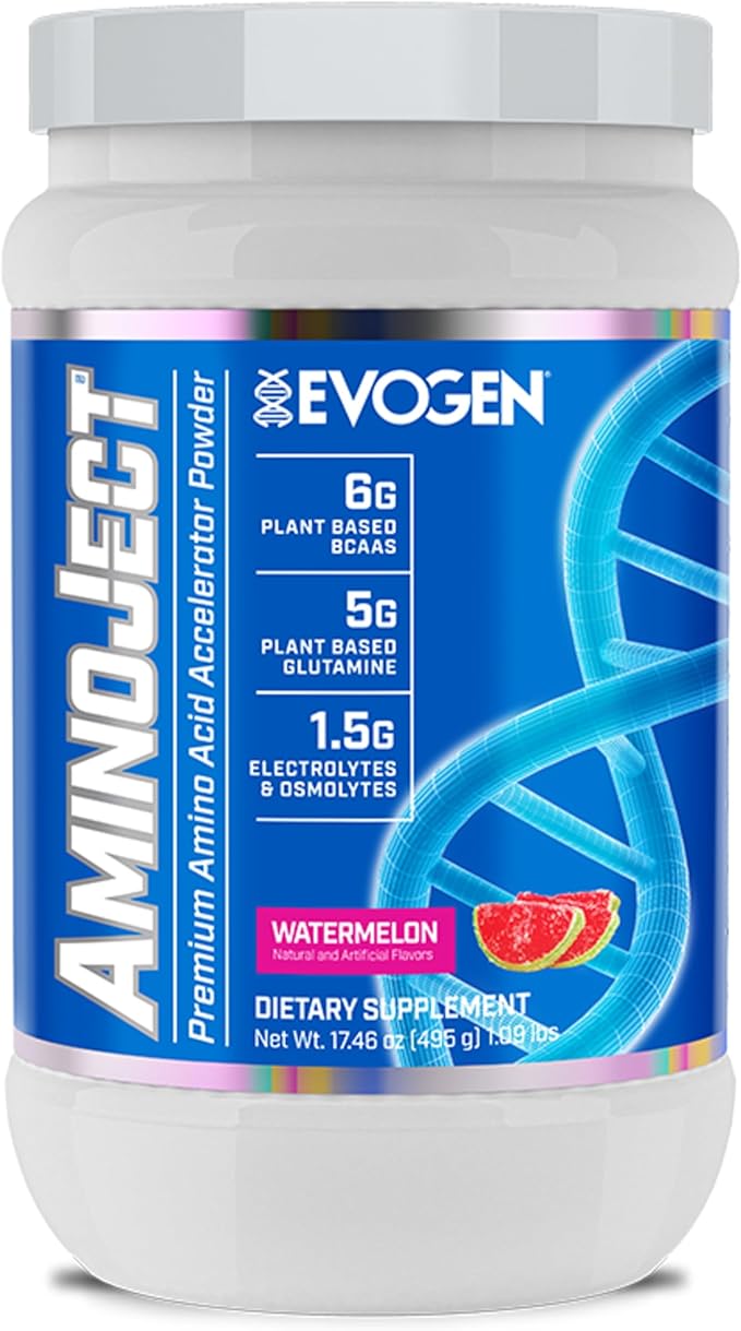 Evogen AminoJect - Premium BCAA Powder &amp EAA Recovery Formula with Electrolytes | Amino Acids Supplement for Muscle Growth Hydration &amp Recovery | Watermelon | 30 Servings