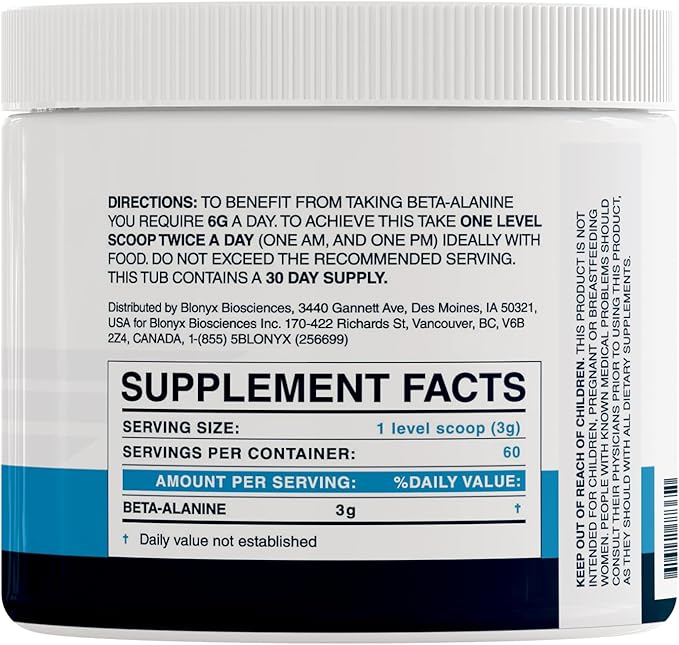 Beta-Alanine Supplement - Enhances Muscular Endurance &amp Work Capacity 6g Daily Dose 30-Day Supply