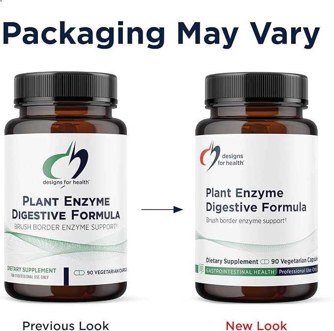 Designs for Health Plant Enzyme Digestive Formula - Vegetarian Digestive Enzymes Supplement - Gut Support with Hemicellulase Protease + More - May Support Occasional Gas + Bloating (90 Capsules)