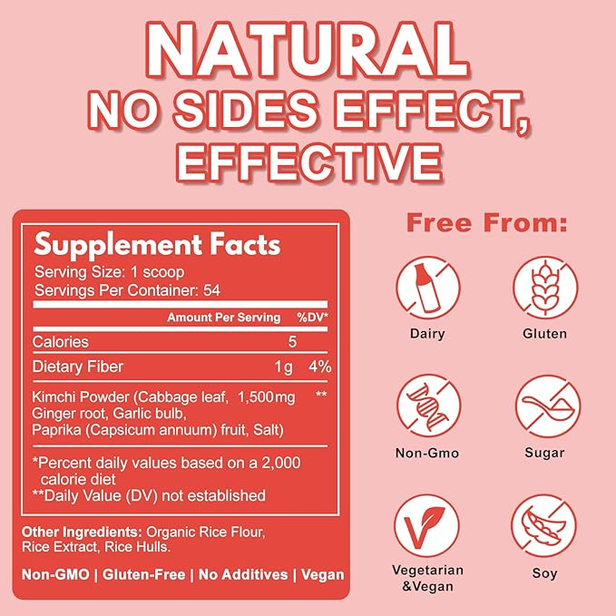 Kimchi Supplement Kimchi Capsules Alternative (Powder Form) Probiotics &amp Enzymes Supports Gut &amp Digestive Taste Well One Fermented Superfood for Antioxidant Support 170g