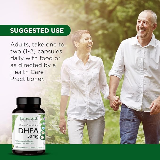 Emerald Labs DHEA 50mg - Adrenal Support Supplement to Help Hormone Balance* - Gluten-Free - 60 Vegetable Capsules (60-Day Supply) (Pack of 2)
