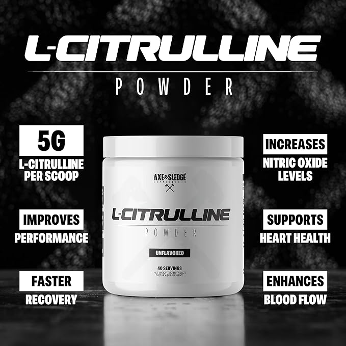 Axe &amp Sledge Basics Citrulline | 5g Pure Citrulline Unflavored 40 Servings | Boost Nitric Oxide Production | L-Citrulline Supplements for Men &amp Women - Stamina Performance &amp Endurance f
