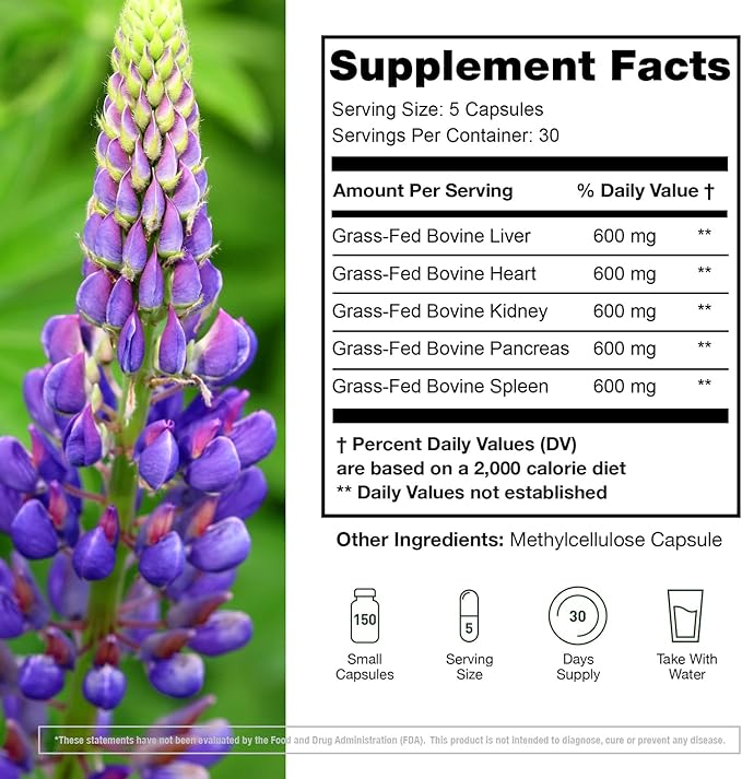(Pack of 2) Grass Fed Beef Organ Supplement - Supports Whole Body Wellness 3000mg - with Desiccated Beef Liver Heart Kidney Pancreas Spleen - Organ Complex for Immune Digestive Health (150 Caps)