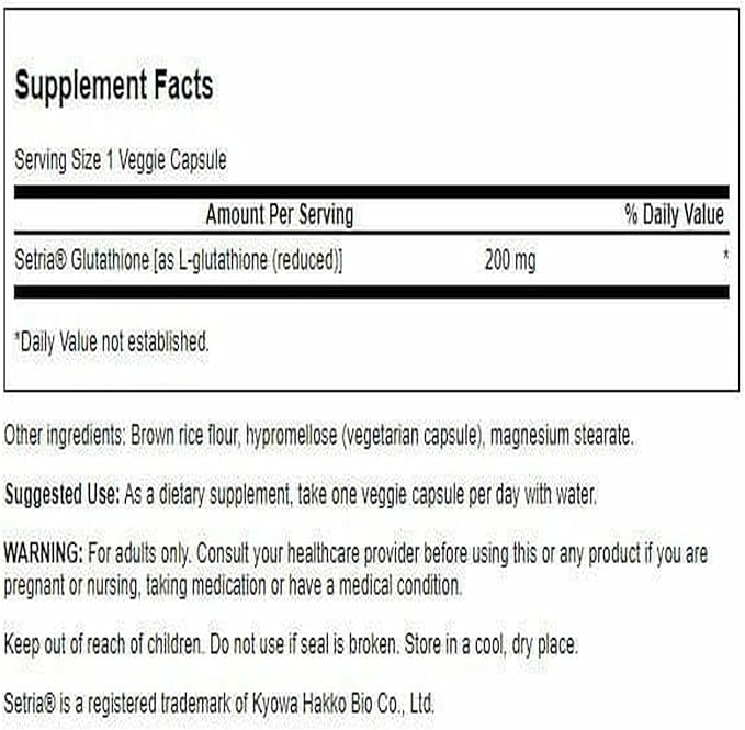 Swanson Amino Acid High Potency L-Glutathione 200 Milligrams 60 Veg Capsules