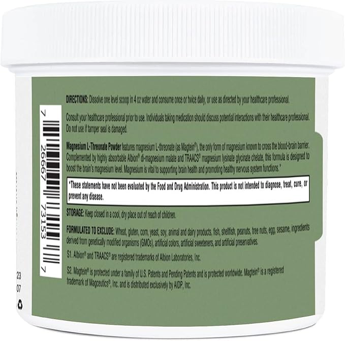RetzlerRx Magnesium L-Threonate Powder with Magtein® - Brain-Supporting Magnesium Threonate Complex - Unflavored Gluten-Free Supplement for Cognitive Health - 60 Servings