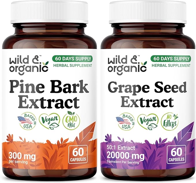 Wild &amp Organic Pine Bark Extract 60 Capsules &amp Grape Seed 60 Capsules