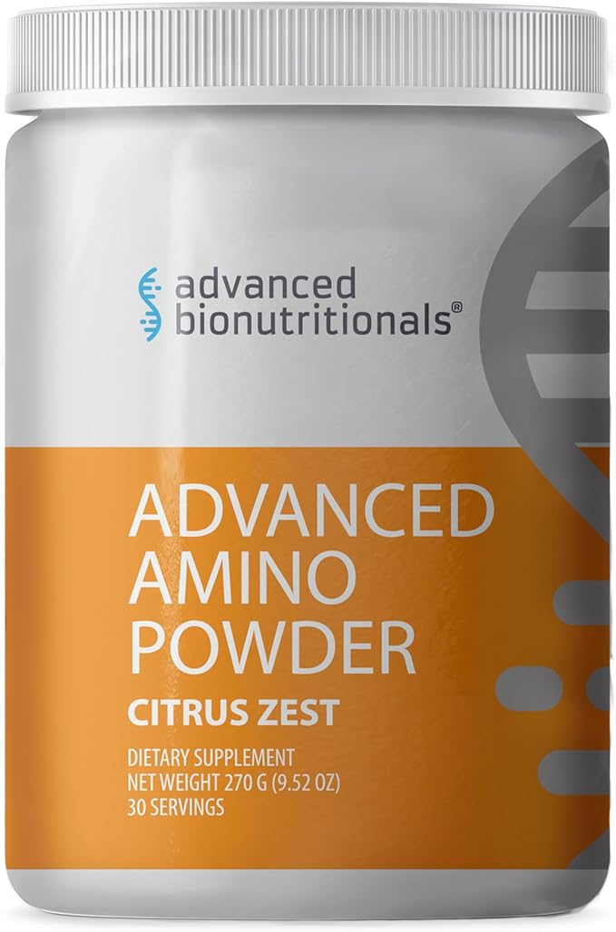 Advanced Bionutritionals – Advanced Amino Powder Amino Acid Supplement Build Muscle Post Workout Recovery EnergyNon-GMO Gluten Free Dairy Free Vegan (30 Servings) (9.52oz Citrus Zest)
