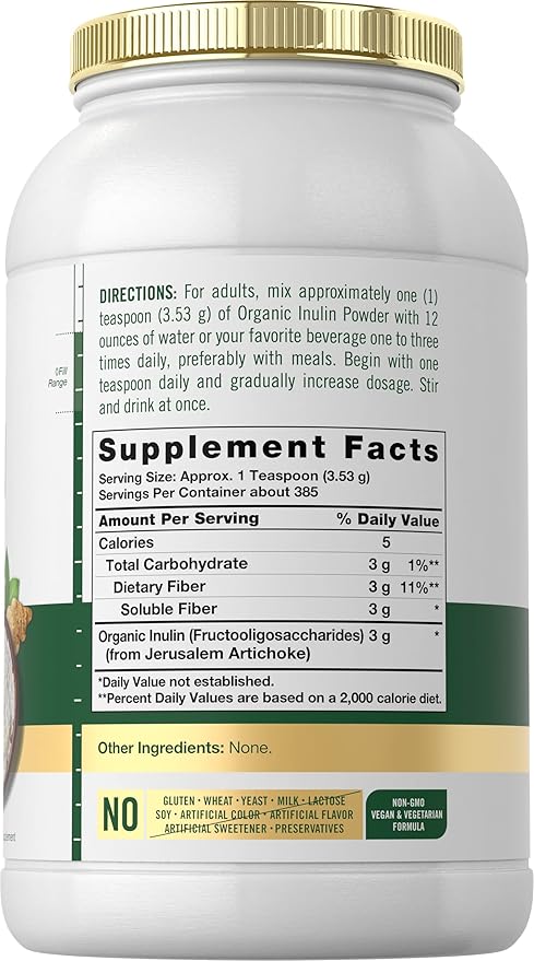 Carlyle Organic Inulin Powder 48oz | Prebiotic Fiber from Jerusalem Artichoke | Vegan Vegetarian Non-GMO &amp Gluten Free Supplement