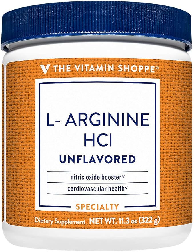 The Vitamin Shoppe L-Arginine Powder - Nitric Oxide &amp Cardiovascular Support | Free-Form Amino Acid | 8 oz | Pre-Workout Energy