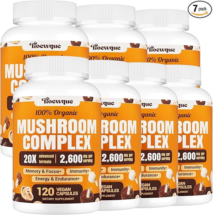 Mushroom Supplement Brain Supplements for Memory and Focus 20 in 1 Mushroom Complex with Lion's Mane Reishi Turkey Tail Cordyceps Maitake Shiitake for Energy Focus Memory 7 Pack