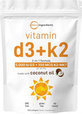 Micro Ingredients Vitamin D3 5000 IU + K2 MK-7 100 mcg 300 Softgels | Virgin Coconut Oil | 2-in-1 Support | Easy to Swallow Non-GMO