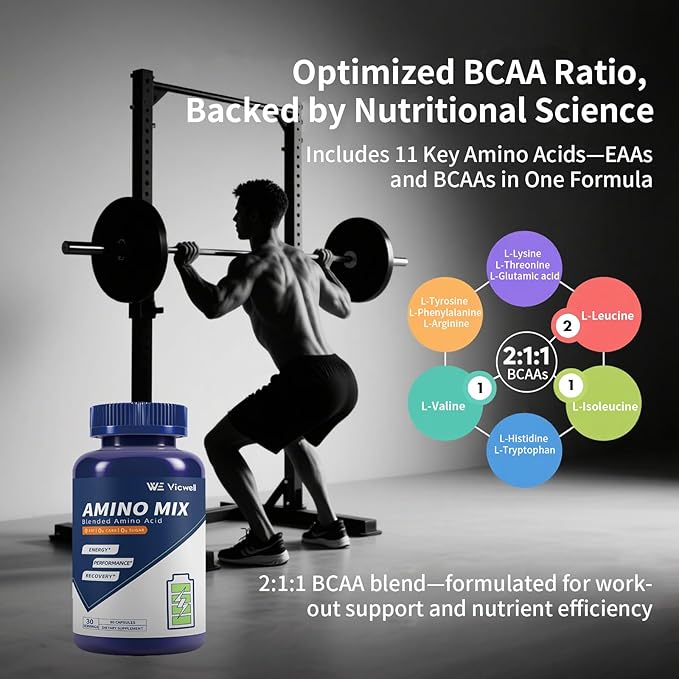 Amino Acid Supports Muscle Recovery and Lean Muscle Growth Enhances Energy and Endurance Contains Essential Amino Acids and BCAAs 180 Capsules (2 Bottles)