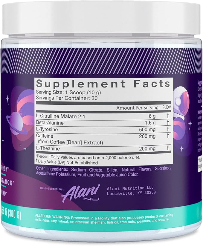 Alani Nu Pre Workout Powder Cosmic Stardust | Amino Energy Boost | Endurance Supplement | Sugar Free | 200mg Caffeine | L-Theanine Beta-Alanine Citrulline | 30 Servings