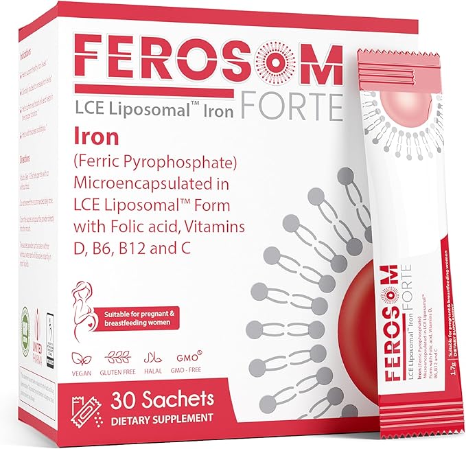 LCE Liposomal Iron Powder – 21mg Elemental Iron with Vitamins B12 B6 C D &amp Folic Acid – Gentle Berry-Flavored Supplement Drink 30 Vegan Sachets
