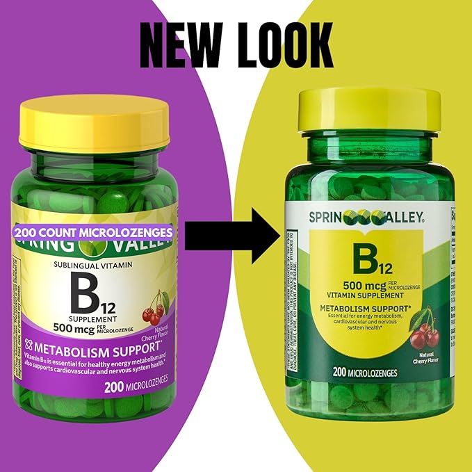 Sublingual B12 500 mcg- Spriing Vallley 500 mg Cherry Flavor - Spriing Valey Sublingual Vitamin B12 Microlozenges 500 Mcg 200 ct (Pack of 2)