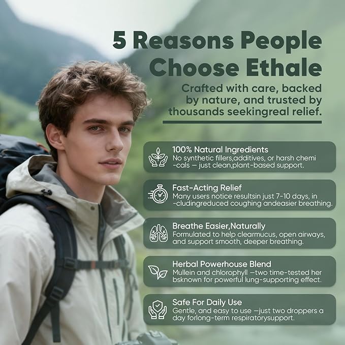 ETHALE Mullein Drops for Lungs - Mullein + Chlorophyll Lung Drops Respiratory Support &amp Lung Detox Formula with Chlorophyll Mullein Leaf Extract 1 Month Supply