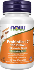 NOW Foods Supplements Probiotic-10™ 100 Billion with 10 Probiotic StrainsDairy Soy and Gluten Free Strain Verified 30 Veg Capsules