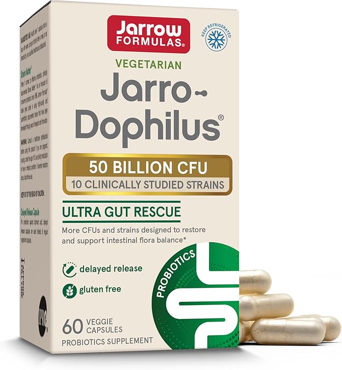 Jarrow Formulas Jarro-Dophilus Ultra Gut Rescue - 50 Billion CFU Per Serving - Probiotics Restore Protect &amp Maintain Intestinal Flora - 60 Servings (Delayed Release)