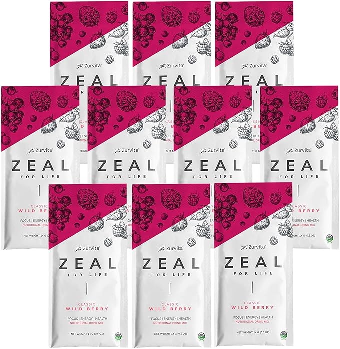 Zurvita - Zeal for Life Wellness Drink Mix - Wild Berry (Classic) Flavor - Gluten-Free Vegan with Vitamins and Minerals - 10 Single Packets