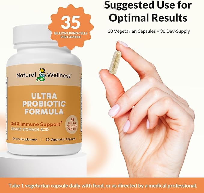 Natural Wellness Ultra Probiotics – 35 Billion CFUs with Prebiotics – Probiotics for Women &amp Men for Digestive Health Gut Balance &amp Immune Support – High Potency Shelf-Stable 30-Day Supply