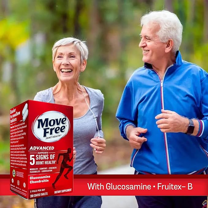 Move Free Advanced Glucosamine Chondroitin + Calcium Fructoborate Joint Support Supplement Supports Mobility Comfort Strength Flexibility &amp Lubrication - 200 Tablets (100 Servings)*