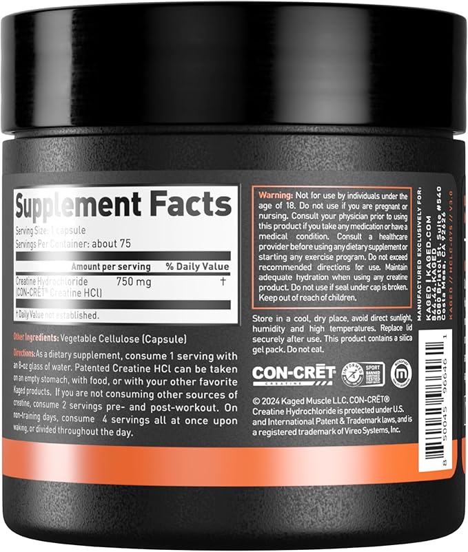 Kaged Creatine HCl Capsules | 7X Concentrated vs Mono | Muscle Building &amp Recovery | High Absorption | No Bloating | Creatine for Men &amp Women | Vegan Gluten Free | Unflavored | 75 Servings