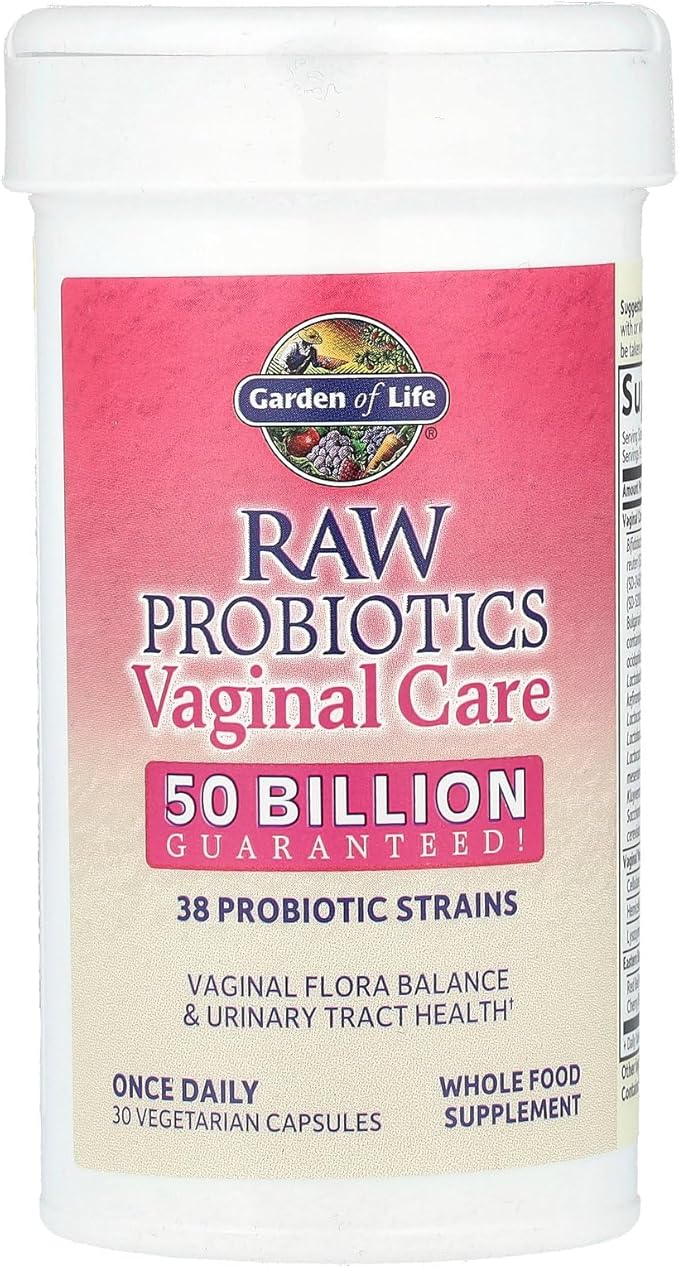 Garden of Life Raw Probiotics Vaginal Care - 50 Billion CFU - 38 Probiotic Strains - Supports Vaginal &amp Urinary Tract Health - Shelf Stable - 30 Vegetarian Capsules