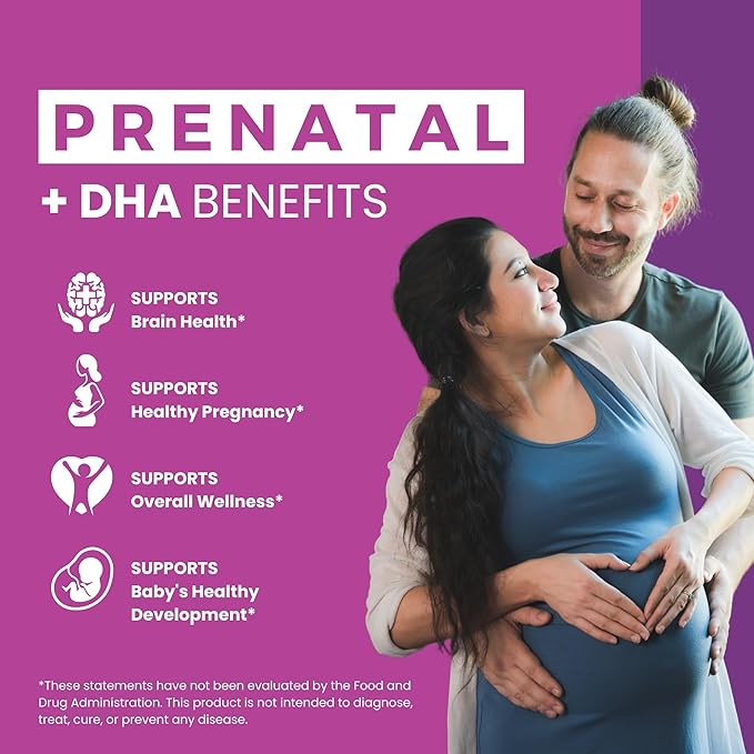 Halal Prenatal Vitamins + DHA Folic Acid Iron Ginger for Soothing One Daily for All Pregnancy Stages Gluten Free Non-GMO 60 Softgels 2 Months Supply USA Made Halal Vitamins