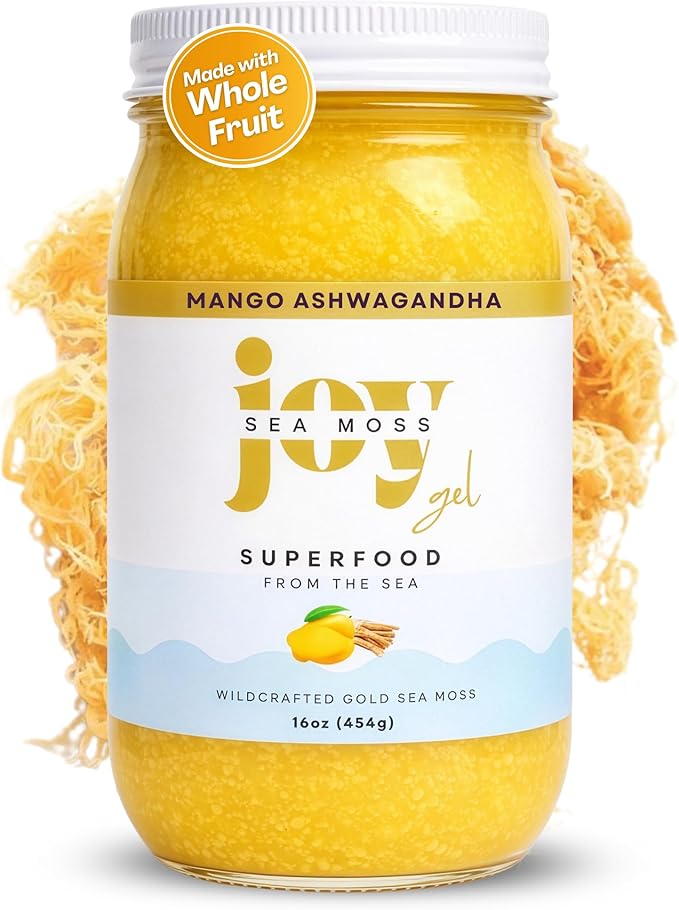 Wildcrafted Irish Sea Moss Gel 16 oz | Made in USA | Gold Seamoss Superfood | Rich in Vitamins &amp Minerals | Real Fruit | Nutritional Supplement | Mango Ashwagandha
