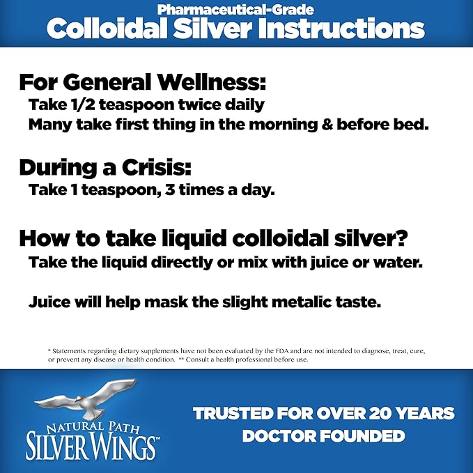 Natural Path Silver Wings Colloidal Silver 500ppm (2500mcg) Immune Support Supplement 16 fl. oz.