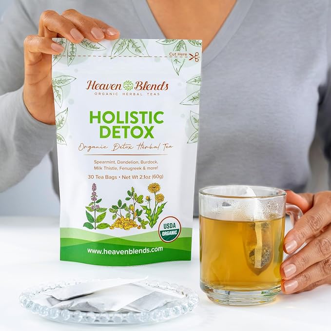 Heaven Blends Organic Holistic Detox Tea – Spearmint Dandelion Burdock Milk Thistle Seed Fenugreek &amp Yellowdock Root – sugar free caffeine free and gluten free. 30 Sachet
