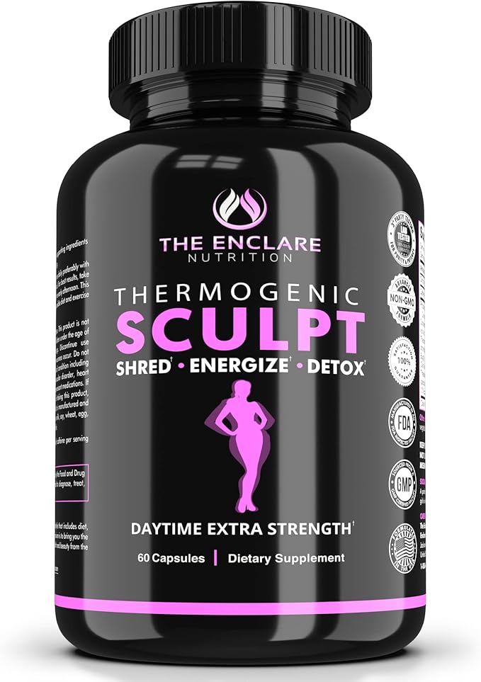 Thermogenic Fat Burner Appetite Suppressant Weight Loss Supplement for Women &amp Men Metabolism Energy Focus Brain Caffeine Pills with Chromium Green Tea Extract L Theanine Sculpt 60 Capsu