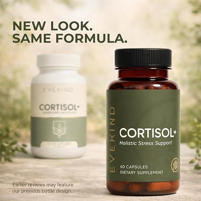 EVEKIND Cortisol Supplement for Women | Stress Support for Mood Energy &amp Hormone Balance | Calm Focus &amp Daily Reset | Adaptogen Blend with KSM-66® Ashwagandha Rhodiola L-Theanine | 60 Caps