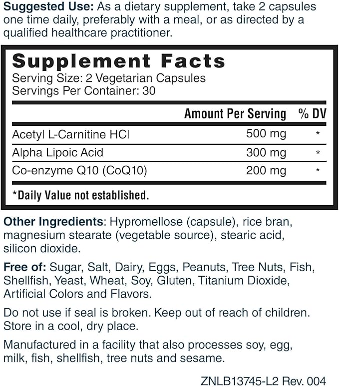 Nature's Lab Gold CoQ10 + Alpha Lipoic Acid + Acetyl L-Carntine HCL + Magnesium Glycinate 400mg