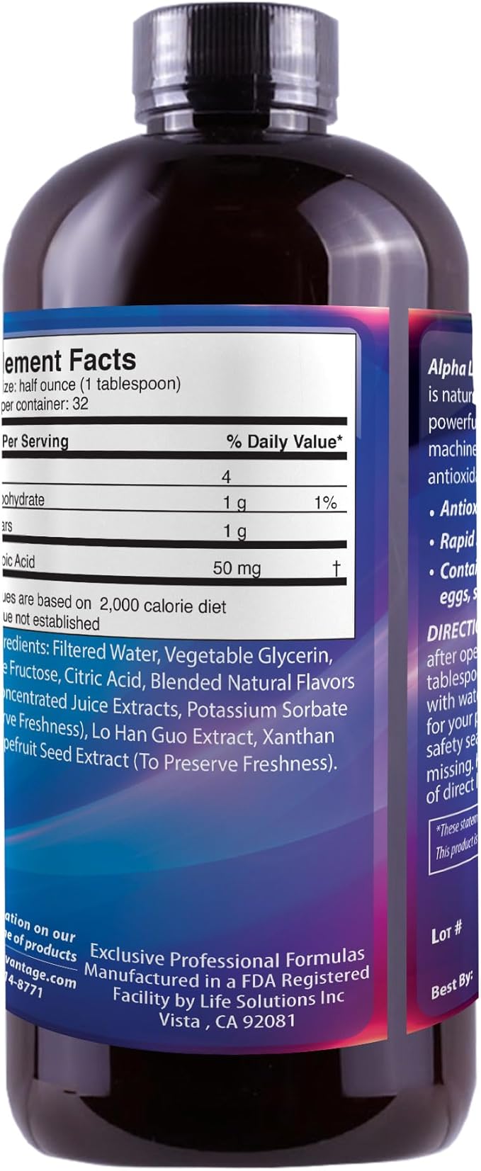 DRS Advantage Alpha Lipoic Acid - Liquid Dietary Supplement with 50mg ALA per Serving - Packed with Antioxidants - Pharmacist Formulated Rapid-Sorb Technology for Nutrient Absorption - 16 fl. oz.