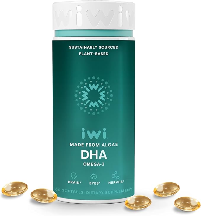 Iwi DHA Omega-3 60 Softgels (30 Servings) Plant-Based Algae Omega 3 Brain Eyes &amp Nervous System Support Dietary Supplement Krill &amp Fish Oil Alternative No Fishy Aftertaste