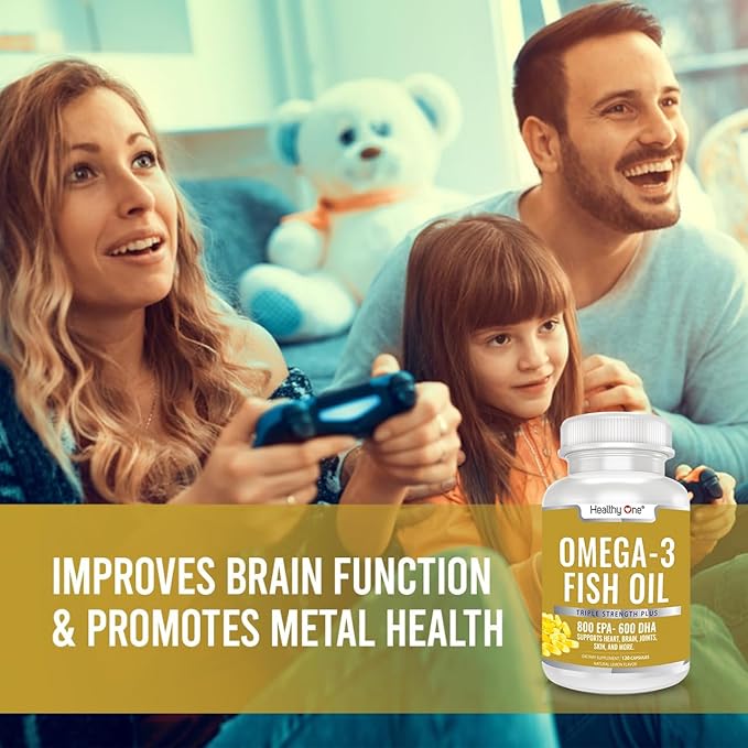 Omega 3 Fish Oil 2000mg - 1400mg EPA &amp DHA Fatty Acids - Cholesterol - LDL HDL - Blood Pressure - Circulation - Heart Health - Triple Distilled No Fillers or Mercury - Real Lemon Flavor - 120 Soft