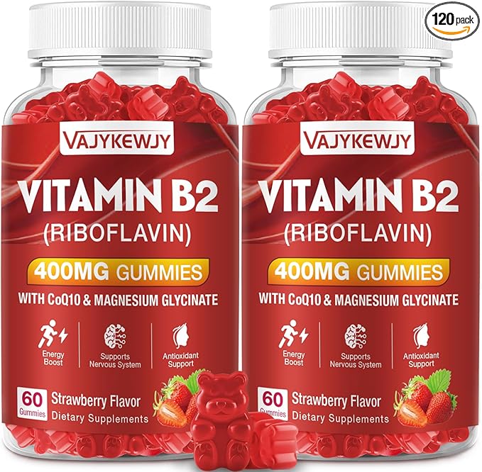Vitamin B2 Riboflavin 400mg Gummies for Energy &amp Metabolism Support - Delicious Strawberries Flavor Vegan Gummies - Non-GMO Gluten Free - 120 Count